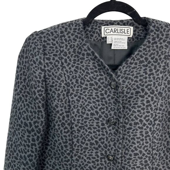 Carlisle Black Grey Leopard Print Wool Button Front Suit Jacket Womens 4 - Picture 2 of 6